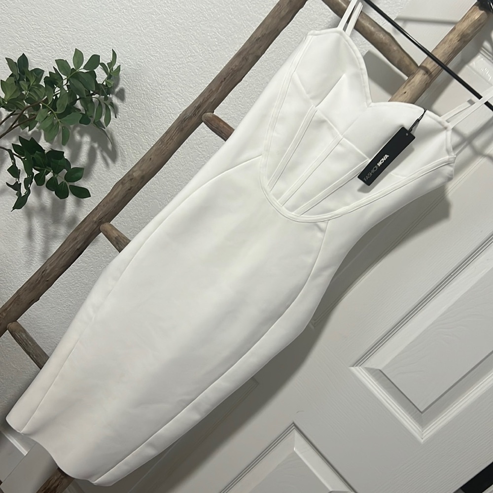 NWT white Bandage midi white dress, size S